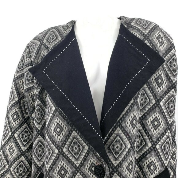 NWT Vintage 80s FIXSUN USA Wool Coat One Size Black Grey Southwest Duster - Picture 2 of 9